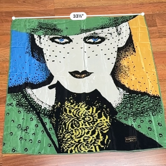 Rodolfo Roma Silk 34x34 Lady’s Face Pop Art Scarf - Picture 6 of 6